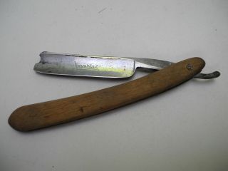 Old Antique Vintage Yankee Notched End Straight Razor With Wood Handle