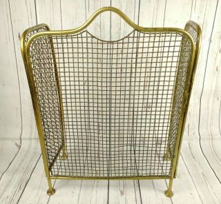 Vintage Brass Fire Screen Mesh Vintage Old Guard Fireplace Foldable Hinged