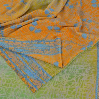 Sanskriti Vintage Green Saree Moss Crepe Printed Sari Decor 5 Yard Craft Fabric 2