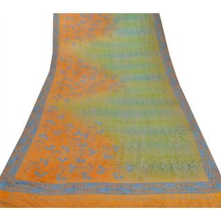 Sanskriti Vintage Green Saree Moss Crepe Printed Sari Decor 5 Yard Craft Fabric 3