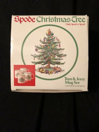 Vintage (4) Spode England Christmas Tree Tom & Jerry Mugs Cups W/ Box S3324 - N