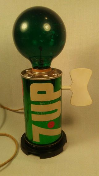 Vtg 70s 7up Base Groovy Steel Can Lamp Green Flicker Bulb Balafire Strobe Light