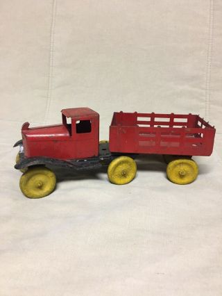 Vtg Marx Or Wyandotte Or Girard Pressed Steel Truck And Stake Trailer Toy Truck