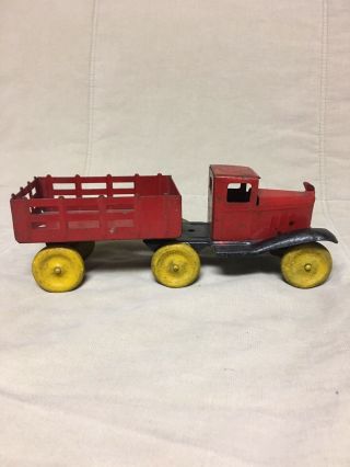Vtg Marx or Wyandotte or Girard Pressed Steel Truck and Stake Trailer Toy Truck 3