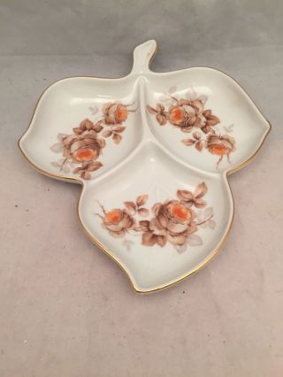 Vintage Mitterteich Bavaria Porcelain Leaf Shaped Candy / Trinket Divided Dish