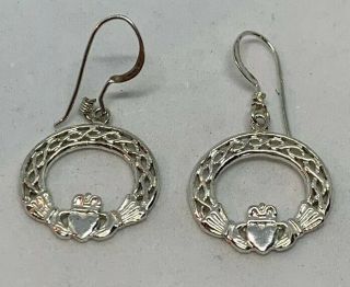 Pre Owned Vintage 925 Sterling Silver Sacret Heart Dangle Earrings