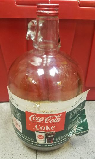Vintage Coke Coca Cola Gallon Bottle Clear Glass Paper Syrup Fountain