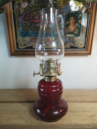Vintage Antique Red Cranberry Glass Finger Oil Lamp