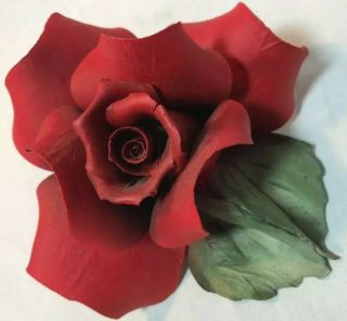 Vintage Capodimonte Italy Fine Porcelain Red Rose & Bud Flower Figurine