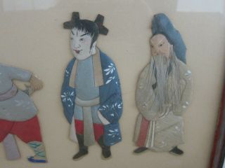 Set of 6 Vintage c.  1930s Chinese Asian Silk Paper Dolls Framed 9x24 4