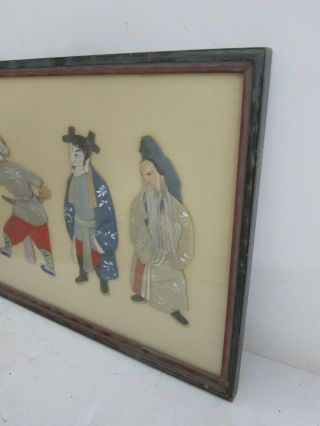 Set of 6 Vintage c.  1930s Chinese Asian Silk Paper Dolls Framed 9x24 5