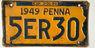 Vintage 1949 Penna License Plate Tag 5er30 Exp.  3/31/50 Map Pennsylvania Pa.
