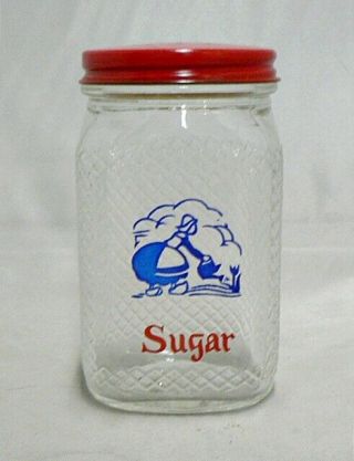 Vintage Anchor Hocking Clear Glass Sugar Shaker Dutch Girl Design
