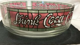 Vtg.  Tiffany Style Stained Glass Drink Coca - Cola Coke Large Glass Clear Bowl