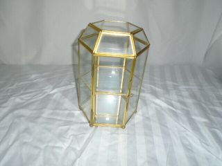 Vtg Glass And Brass Small Curio Wall Table Top Display Cabinet 2 Shelfs