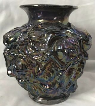 Vintage Imperial Glass Carnival Black Amethyst La Bella Rose Vase