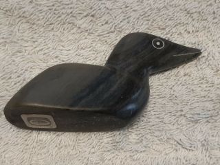 Vintage Soap Stone Eskimo Art Carved Loon Or Bird Signed 1974