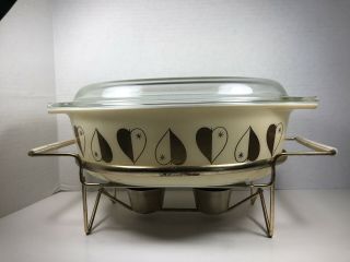 Vintage Pyrex Golden Hearts Deluxe Covered Casserole Dish W/ Warmer Stand