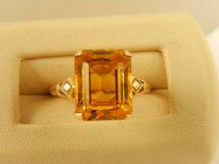 14k Topaz Color Faceted Crystal Ring Vintage Sz 5 3/4 Step Cut Esemco Ornate