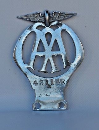 Vintage Nickel Plated Brass Aa Automobile Association Car Grill Badge 43114e