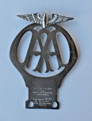 Vintage Nickel Plated Brass AA Automobile Association Car Grill Badge 43114E 4