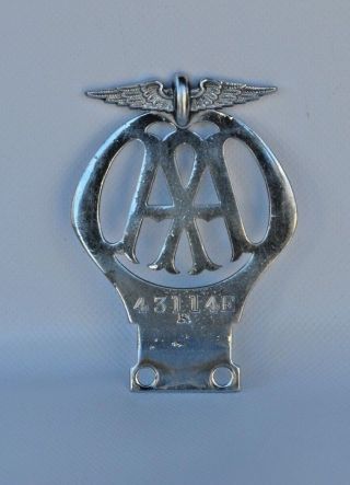 Vintage Nickel Plated Brass AA Automobile Association Car Grill Badge 43114E 6