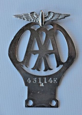 Vintage Nickel Plated Brass AA Automobile Association Car Grill Badge 43114E 8