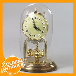 Hermle Glass Dome Table Shelf Desk Mantel Anniversary Clock Rotating Pendulum