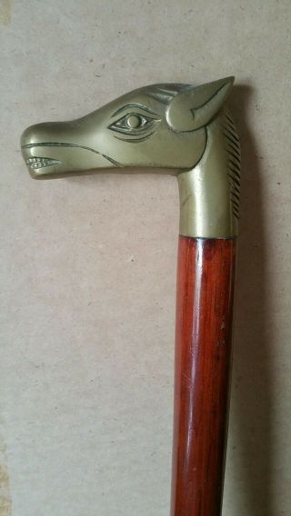 Vintage Angry Horse Head Brass Walking Stick Cane Handle 1950 