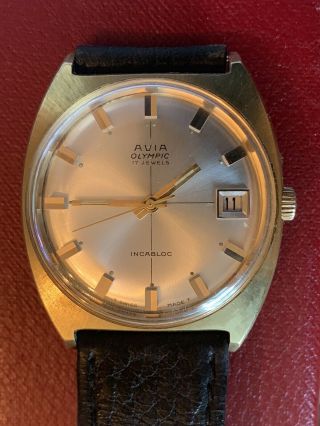 Avia Olympic 17 Jewels Incabloc Swiss Made Mens Vintage 1960’s Watch