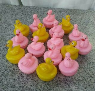 Vintage Weighted Plastic Floating Ducks Pond Game Pink And Yellow Kids Carnival