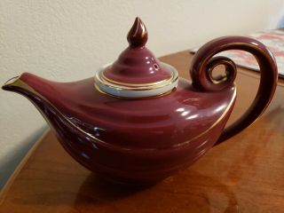 Vintage Hall Alladin Tea Pot Maroon Red Pottery 1930 