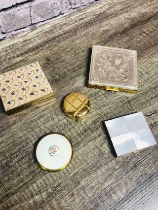 Vtg Antique Cosmetic Makeup Compacts Set Of 5 Estee Lauder Mother Of Pearl Gold