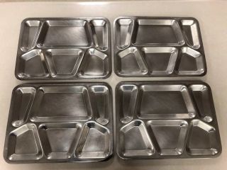 4 Vtg Military Mess Hall Cafeteria Trays Stainless Steel Metal