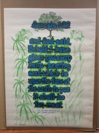 Vintage 1972 Genesis 1:29 Marijuana Verse Poster Higher Authority 9800