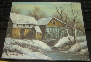 Vintage American Rural Landscape Oil Painting By Wyman