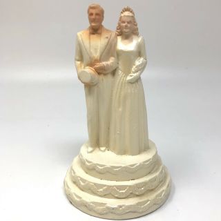 Vtg 1947 Art Deco WEDDING CAKE TOPPER BRIDE GROOM COAST NOVELTIES top hat 2