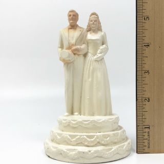 Vtg 1947 Art Deco WEDDING CAKE TOPPER BRIDE GROOM COAST NOVELTIES top hat 8