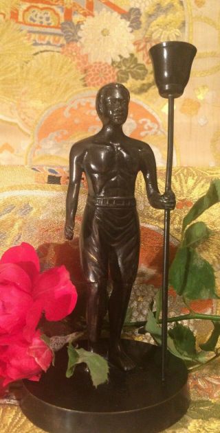 Antique Vintage Bronze Brass Figurine Candlestick Candle Holder 7 11/16 "