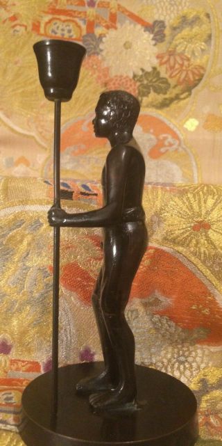 antique vintage bronze brass figurine candlestick candle holder 7 11/16 