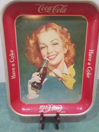 Vintage Coca Cola Serving Tray Strawberry Blonde Girl/yellow Scarf 1950 - 52
