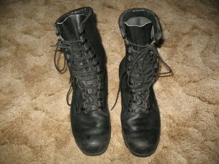 Vintage Black Leather Combat Military Boots Pj - 988 Size 10 1/2w