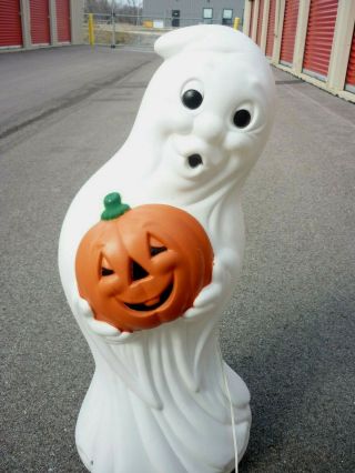 Vintage Halloween Blowmold Ghost And Pumpkin Lighted Plastic 33 "