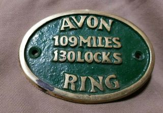 (8/25) Vtg.  Brass Oval Plaque Avon Ring 109 Miles 130 Locks Canal Boat Marker