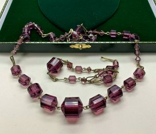 Vintage Jewellery Art Deco Amethyst Faceted Crystal Glass Necklace/bracelet