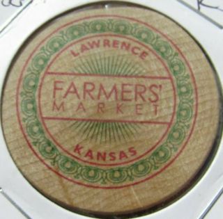 Vintage Farmers Market Lawrence,  Ks Wooden Nickel - Token Kansas