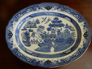 Vintage Blue Willow Large Oval Platter Heritage Ltd Made Japan 18.  5 X 14 "