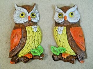 2 Vintage Lefton Ceramic Owl Wall Plaques / Hand Painted / Korea