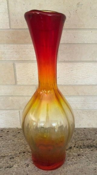 Vintage Blenko Art Glass Vase Blown Tangerine Optic 64D Amberina 1974 3