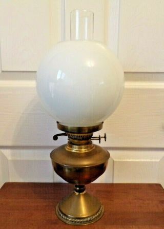 A Pretty Vintage Brass Oil Lamp With Shade Order Twin Burner